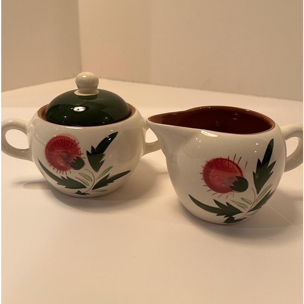 Vintage Stangl Pottery Creamer and Sugar Bowl  Thistle Pattern